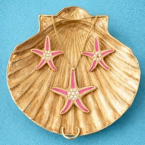 🆕Pink and gold starfish earring necklace set